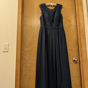 Azazie Arden Dark Navy Bridesmaid Chiffon Dress with pockets